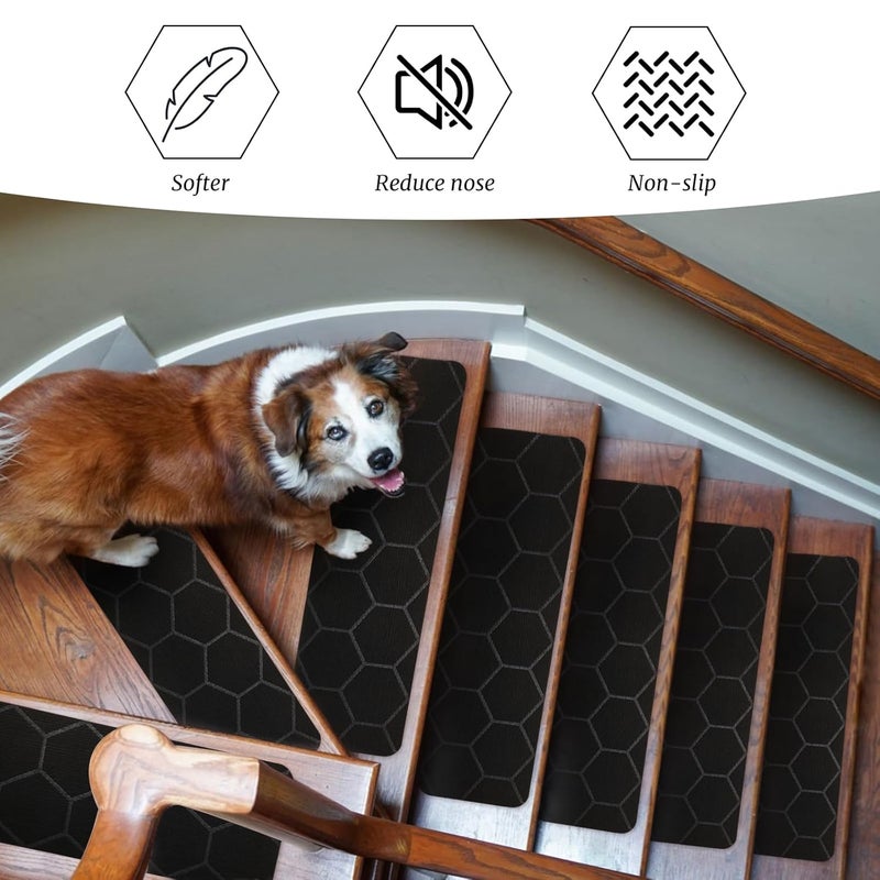 MATAHUM Stair Treads Non Slip, 15 Pack 8" * 30" Black Stair Treads for Wooden Steps Indoor, Clipped and Assembled Stair Rugs for Kids Elders Dogs - Image 5